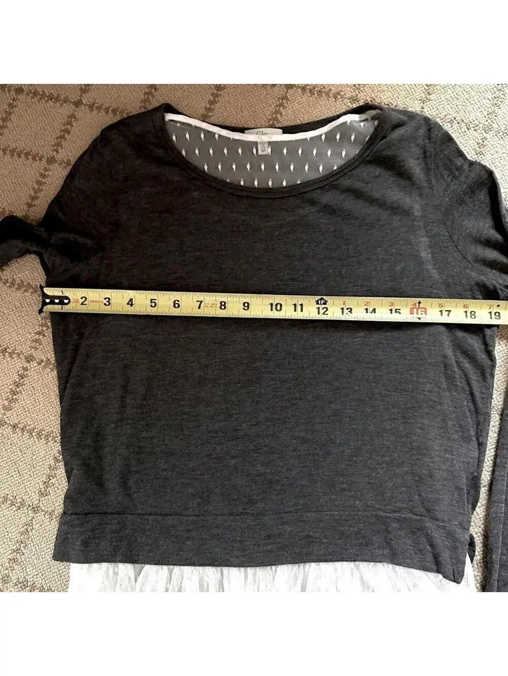 Clu charcoal long sleeve t shirt with lace bottom M